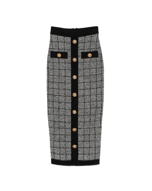 Balmain Gray Tweed Long Skirt