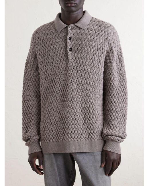 Bottega Veneta Gray Wool Polo Shirt for men