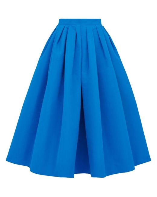 Alexander McQueen Blue Pleated Flared Midi Skirt