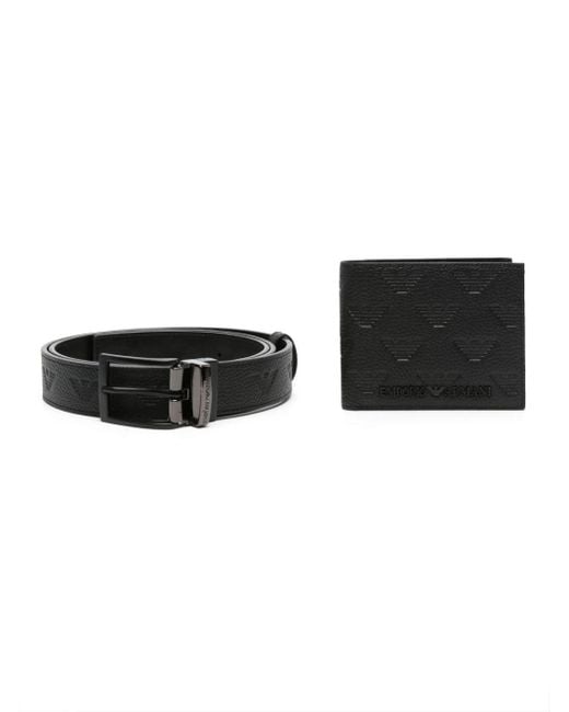 Emporio Armani Belt And Wallet Leather Set in Black for Men