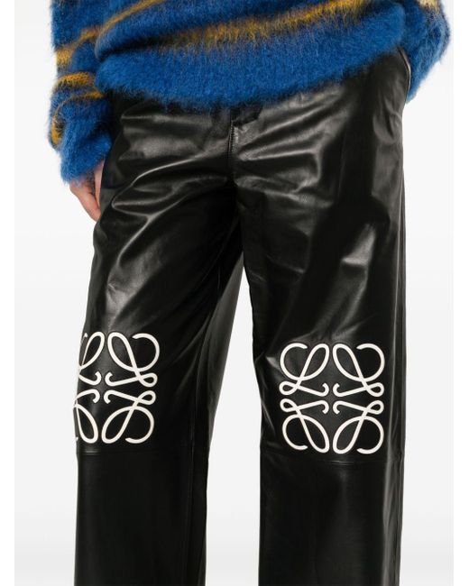 Loewe Black Leather baggy Trousers With Logo