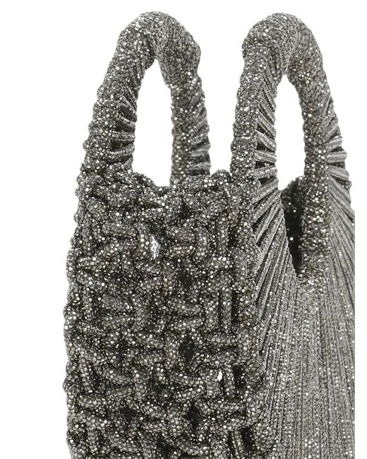 HIBOURAMA Gray Jaya Crystal-Embellished Woven Tote Bag