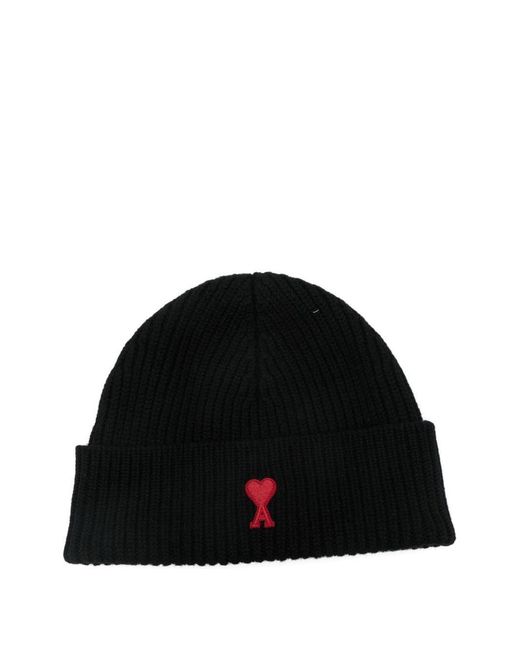 AMI Black Ami De Coeur Wool Beanie