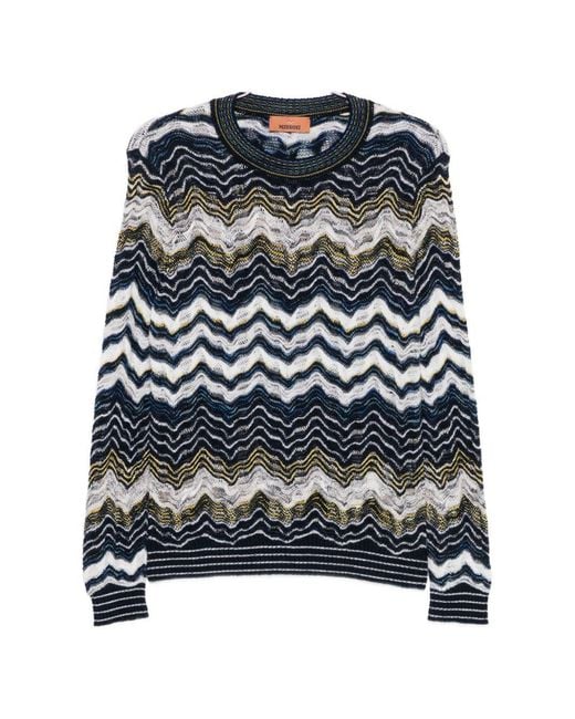 Missoni Blue Zig Zag Motif Wool Sweater
