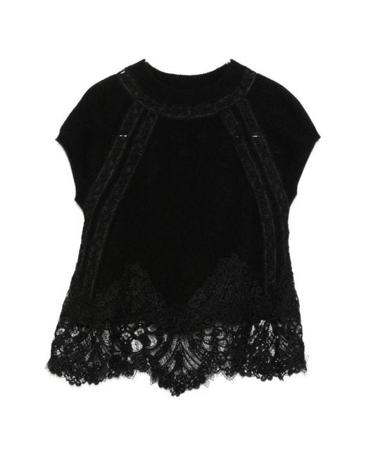 Ermanno Scervino Black Cashmere Lace Top