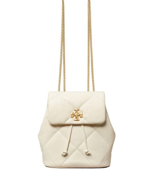 Tory Burch White Kira Diamond Quilt Mini Backpack