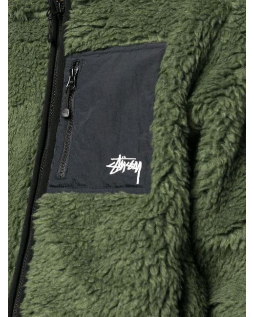 Stussy Green Fleece-texture Hooded Jacket for men