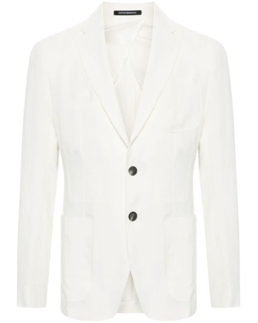 Emporio Armani White Single-breasted Linen Blazer for men