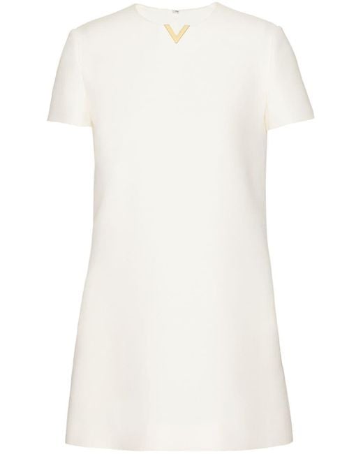 Valentino White Vlogo Wool And Silk Blend Short Dress