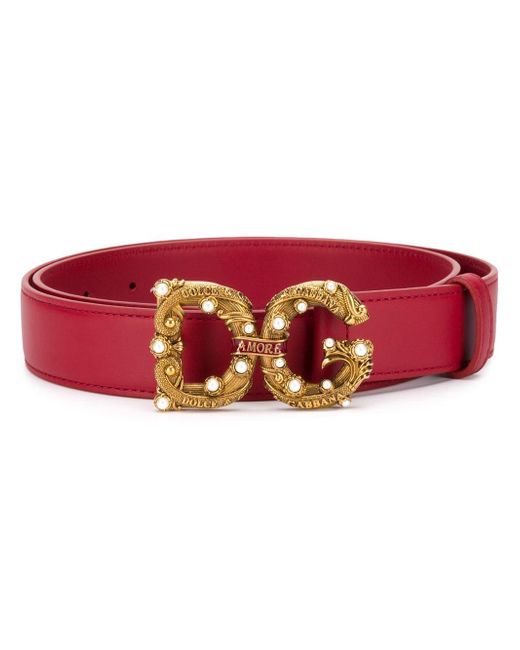 Dolce & Gabbana Red Calfskin Belt With Dg Amore Logo