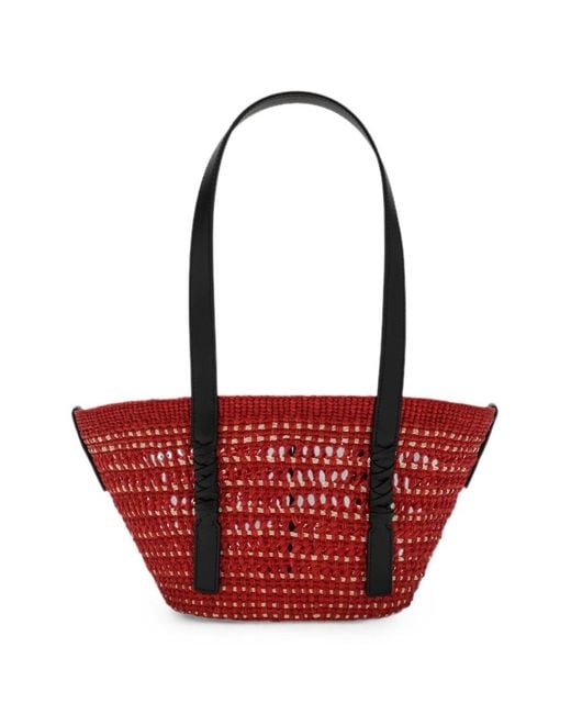 Loewe Red Braid Small Rafia Tote
