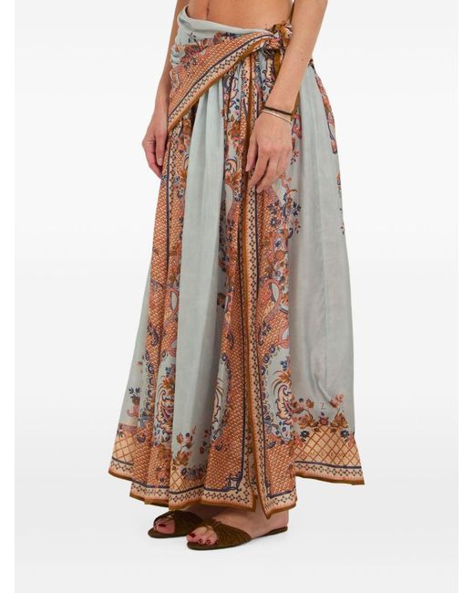 Zimmermann Blue Aster Silk Long Skirt