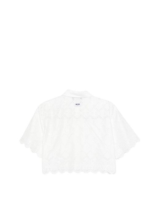 MSGM White Cropped Shirt