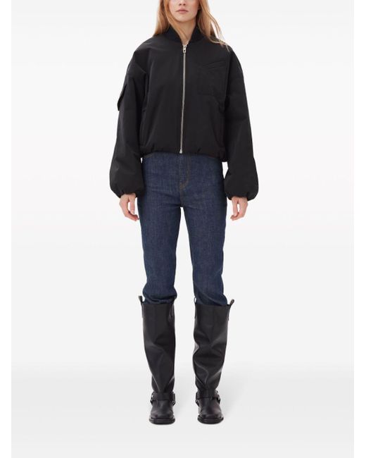 Ganni Black Overszied Short Bomber Jacket