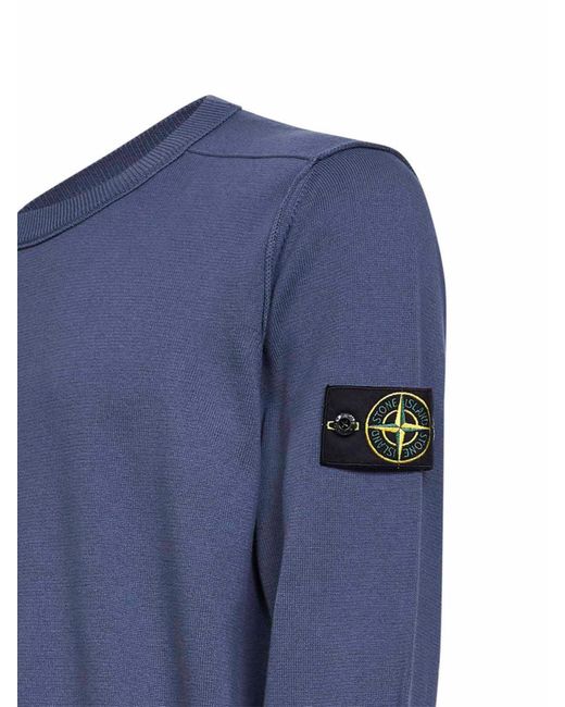 Stone Island Blue Crew Neck Sweater With Logo for men