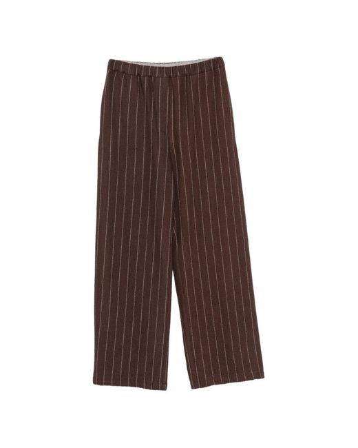 Alysi Brown Wool Striped Wide-Leg Trousers