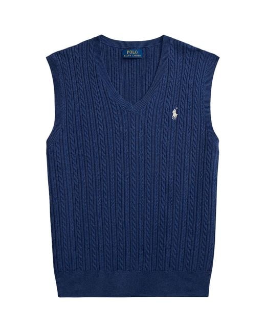 Polo Ralph Lauren Blue Cable-Knit Vest With Logo for men