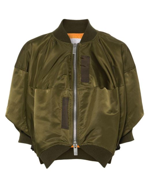 Sacai Green Short-Sleeve Cropped Jacket