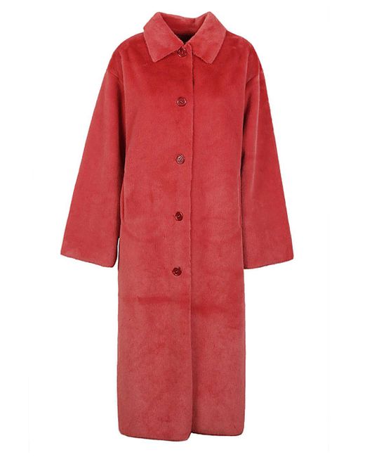 Alexander McQueen Red Faux Fur Coat