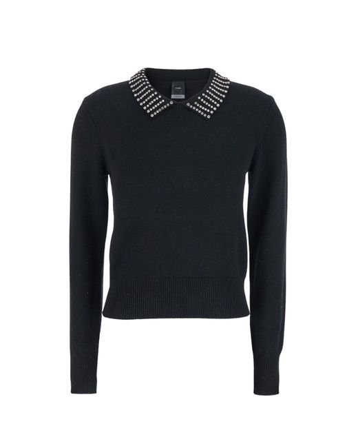 Pinko Blue Polo Shirt With Crystal-Decorated Collar