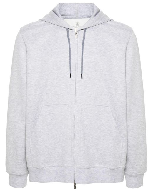 Brunello Cucinelli White Cotton Blend Zipped Hoodie for men
