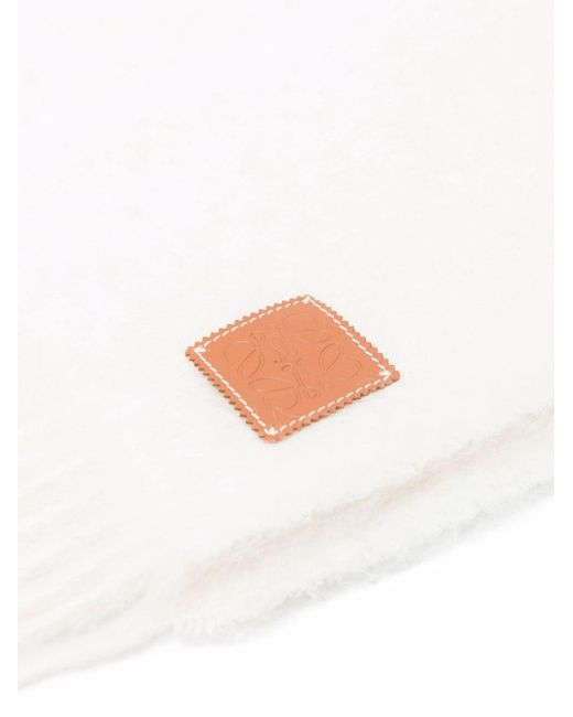 Loewe White Fringe Mohair Wool Scarf