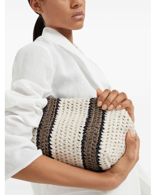 Brunello Cucinelli White Striped Open-knit Shoulder Bag