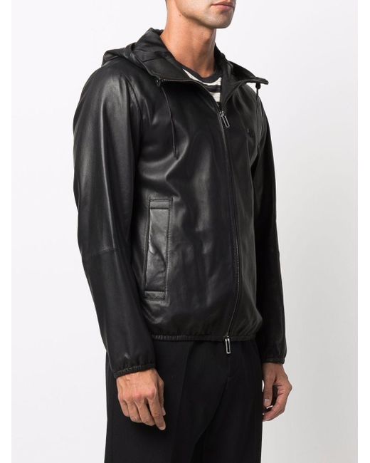 Emporio Armani Black Leather Blouson Jacket for men