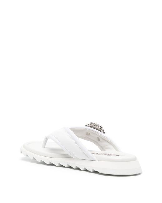 Roger Vivier White Slidy Flip Leather Thong Sandals