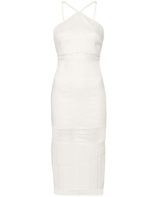 Patrizia Pepe White Lace-panels Halterneck Midi Dress