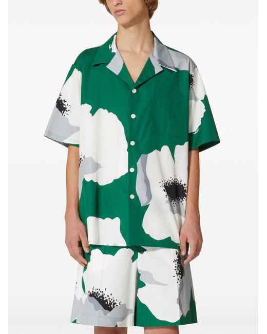 Valentino Green Flower Portrait Cotton Shirt for men
