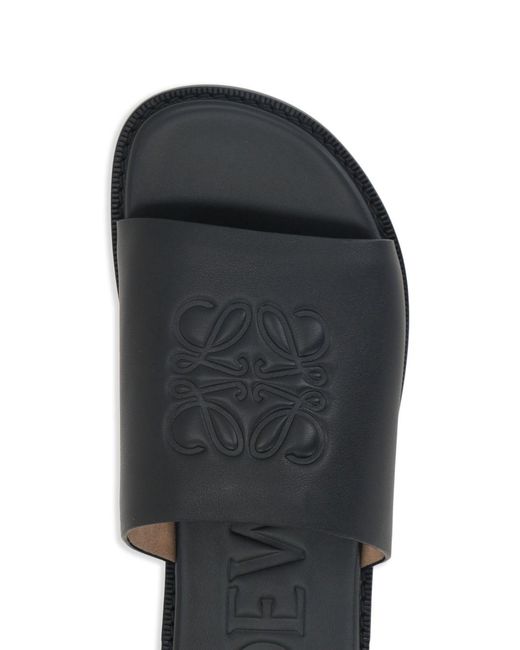 Loewe Black Flex Anagram Leather Slides for men