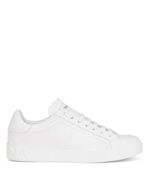 Dolce & Gabbana White Portofino Logo-embossed Leather Low-top Trainers for men