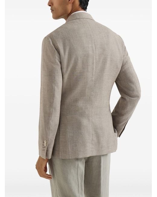 Brunello Cucinelli Brown Linen And Silk Single-Breasted Jacket for men