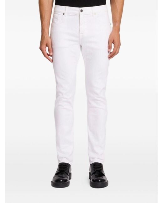 7 For All Mankind White Slimmy Tapered Jeans for men