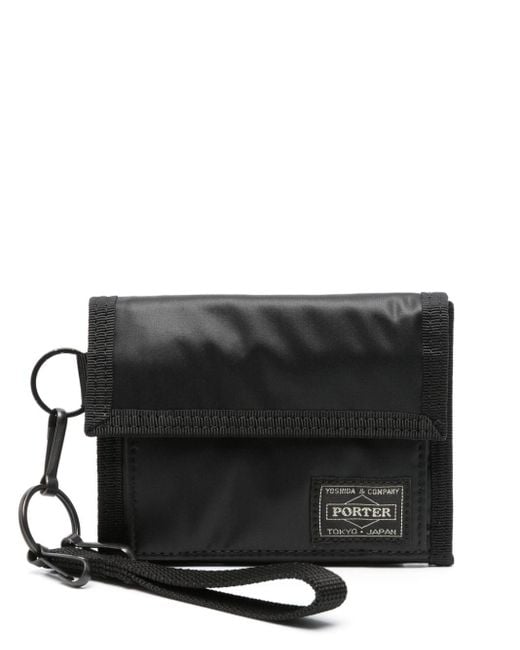 Porter-Yoshida and Co Black Logo-appliqué Tri-fold Wallet for men