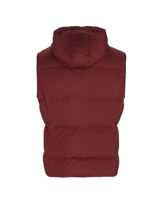 Brunello Cucinelli Red Hooded Down Vest for men