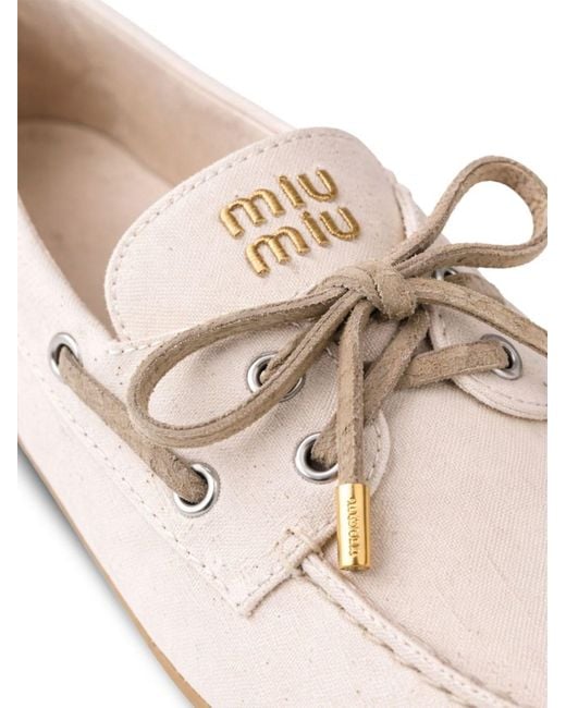 Miu Miu White Deck Canvas Loafers
