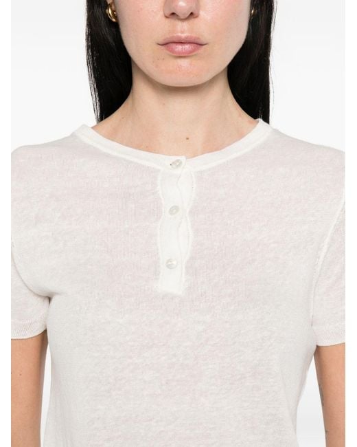 Base London White Linen And Cotton Blend T-Shirt