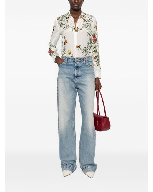 Alice + Olivia White Printed Silk Shirt