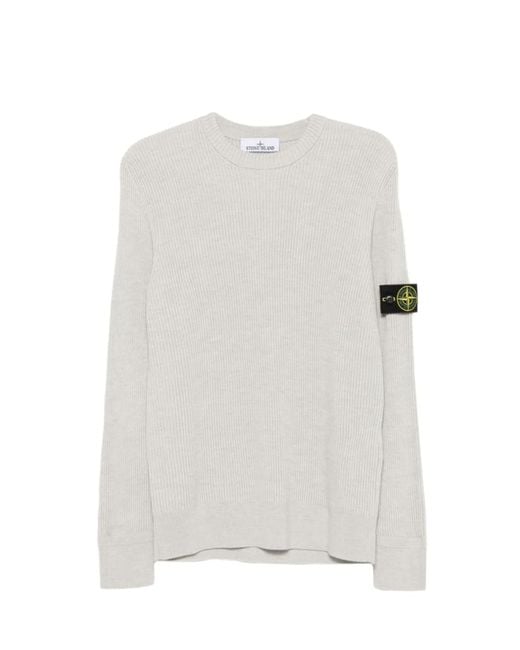 Stone Island White Wool Sweater for men