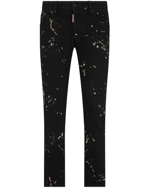 DSquared² Black Tidy Biker Paint-Splatter Skinny Jeans for men