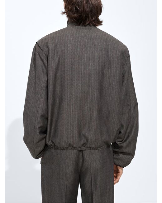 Bottega Veneta Black Pinstriped Wool Bomber Jacket for men