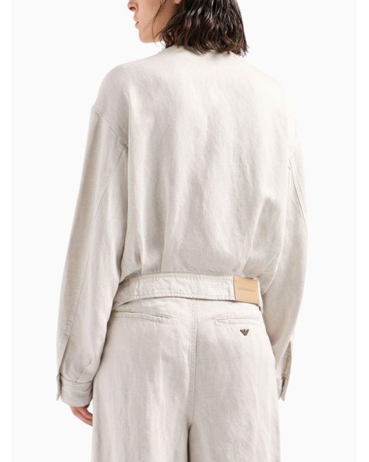 Emporio Armani White Single-breasted Collarless Jacket