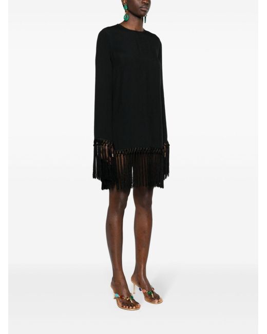 ‎Taller Marmo Black Claudia Fringed Mini Dress - Women's - Acetate/viscose