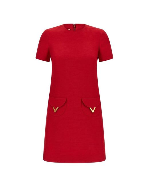 Valentino Red Vlogo Signature Wool And Silk Dress