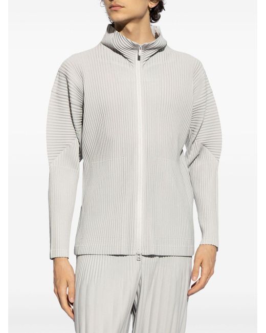 Homme Plissé Issey Miyake White Pleated Zip-up Hoodie for men