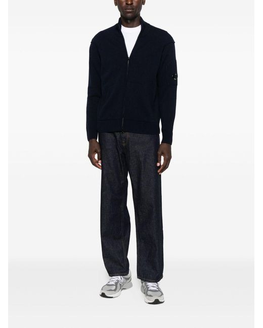 C P Company Blue Wool Zipped Cardigan for men