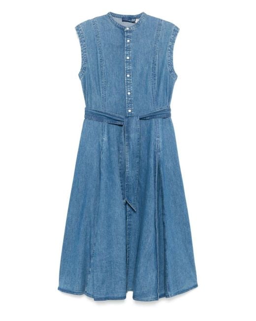 Polo Ralph Lauren Blue Cerulean Midi Shirt Dress With Detachable Waist Belt