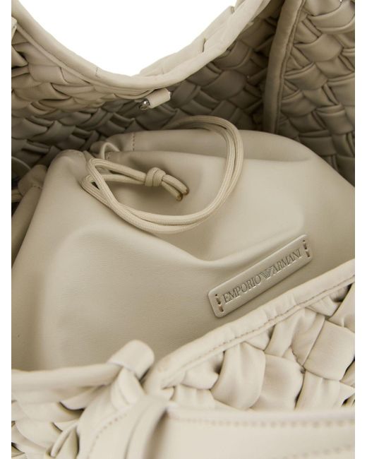 Emporio Armani White Interwoven Faux-leather Tote Bag